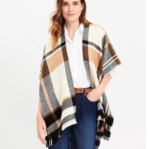 NWT LOFT|| Plaid Wrap Poncho XS/S, super soft and perfect for the office - Picture 1 of 7